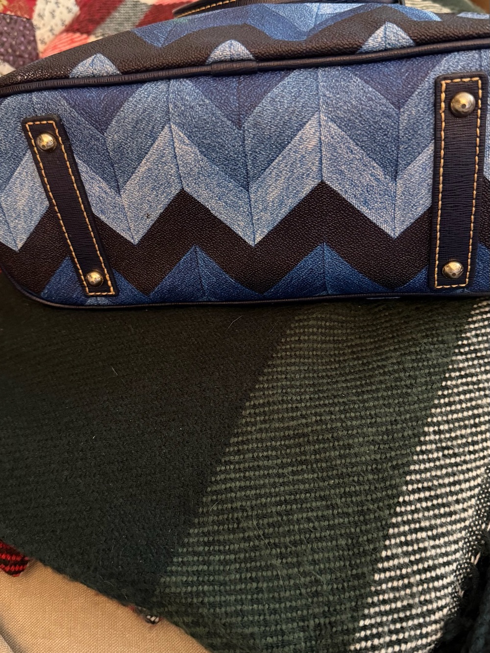 Dooney & Bourke Navy and Light Blue Chevron Satchel - Picture 10 of 10